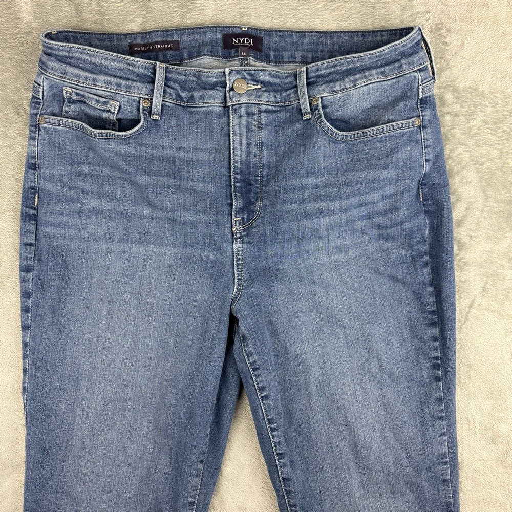 NYDJ Jeans Womens 14 Blue Marilyn Straight Lift Tuck Denim Stretch Medium Wash - Picture 4 of 14